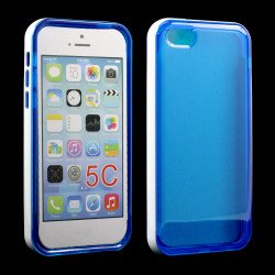 Apple iPhone 5C Clear Gummy Bumper Hybrid Case (White Blue)